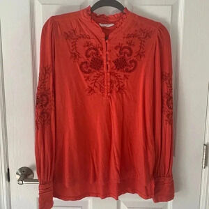 Lucky Brand Boho Embroidered Long Sleeved Top Size Small